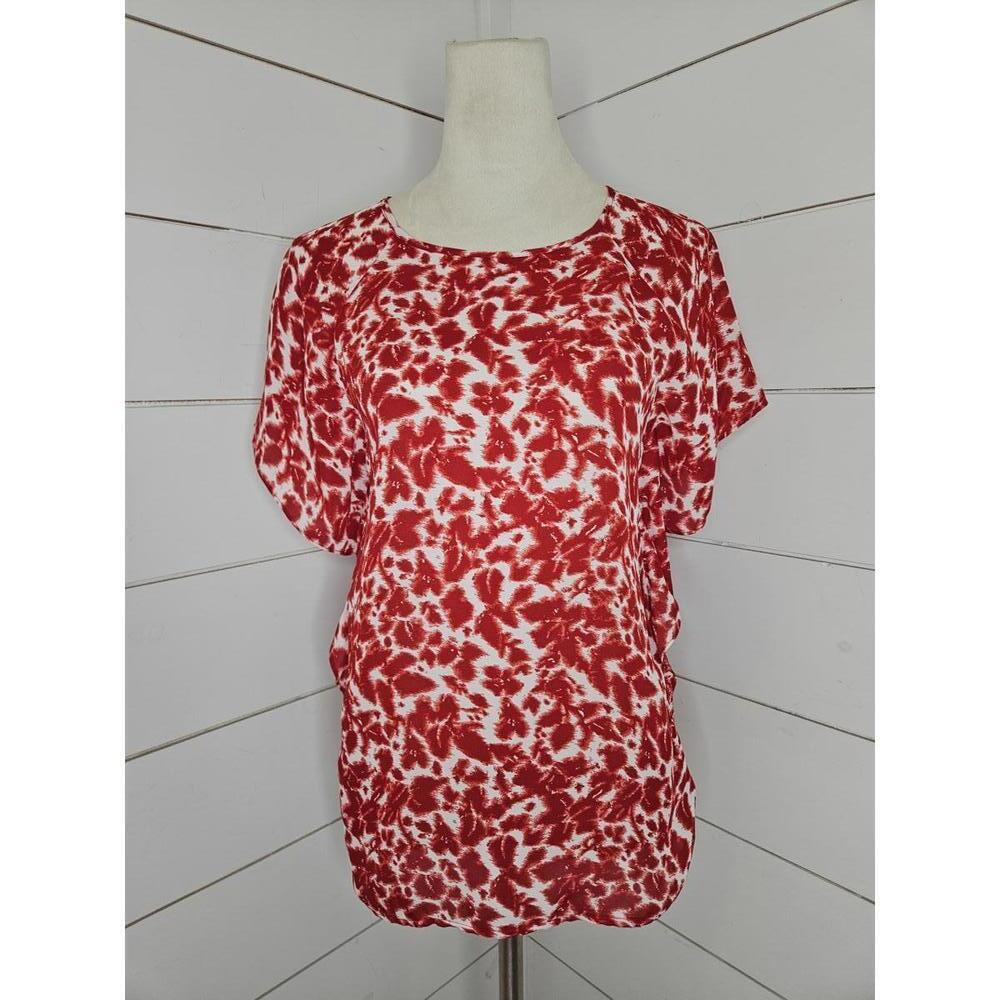 Michael Kors small red & white print ruffled blouse